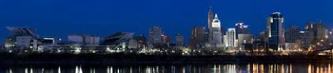 Cincinnati skyline and John A Roebling Suspension Bridge at twilight from across the Ohio River Hamilton County Ohio USA Canvas Art - Panoramic Images (22 x 5)