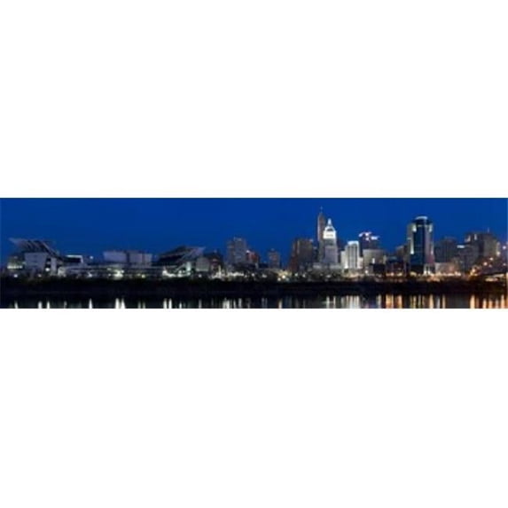 Cincinnati skyline and John A. Roebling Suspension Bridge at twilight from across the Ohio River, Hamilton County, Ohio, USA Poster Print (44 x 10)