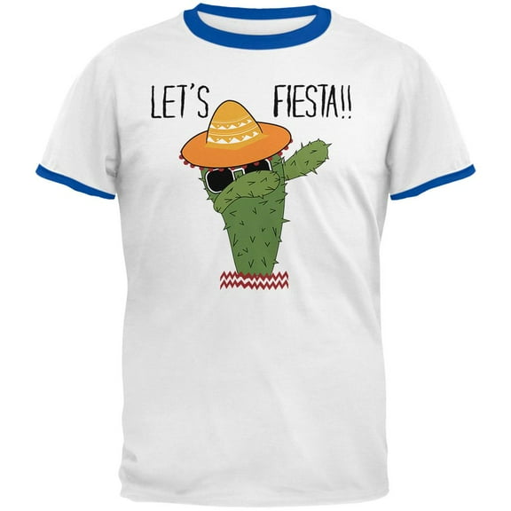 Cinco De May Cactus Let's Fiesta Party Mens Ringer T Shirt White-Royal X-LG