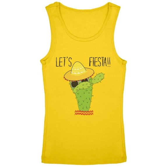 Cinco De May Cactus Let's Fiesta Party Youth Girls Tank Top Yellow YLG
