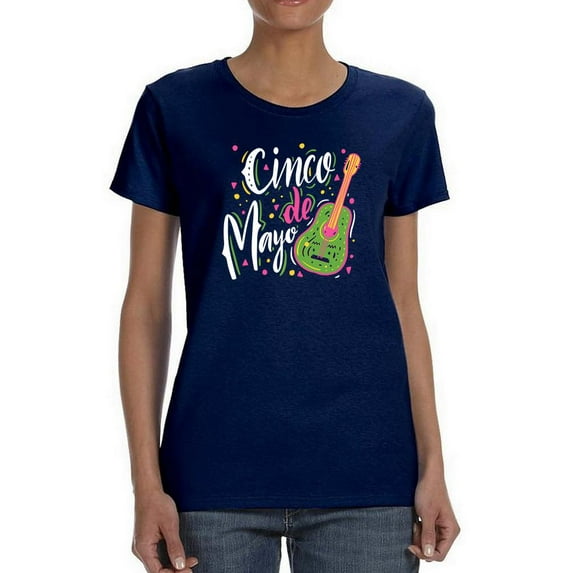 Cinco De Mayo Avocado Guitar Shaped T-Shirt Women -Image by Shutterstock, Female Large