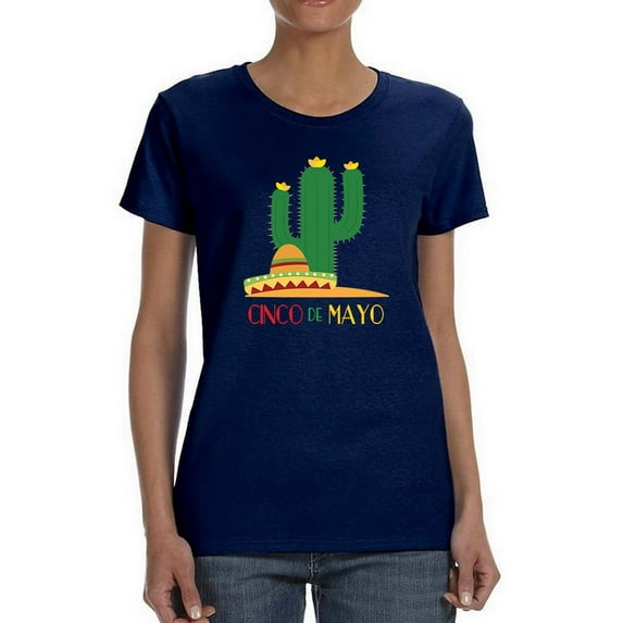 Cinco De Mayo Cactus Sombrero Shaped T-Shirt Women -Image by Shutterstock, Female x-Large