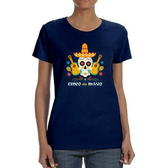 Cinco De Mayo Calavera Guitar Shaped T-Shirt Women -Image by Shutterstock, Female x-Large