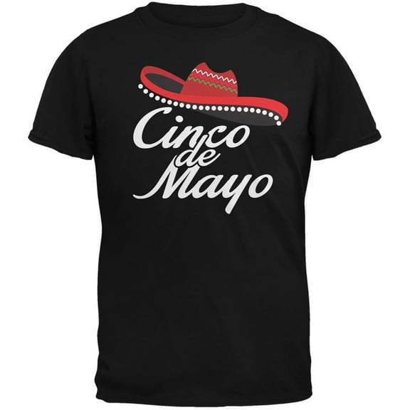 Cinco De Mayo - Celebration Sombrero Hat Black Adult T-Shirt - Large