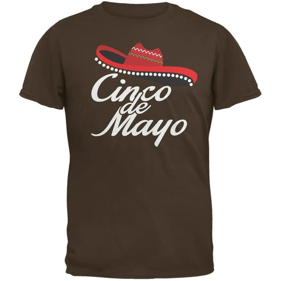 Cinco De Mayo - Celebration Sombrero Hat Brown Adult T-Shirt - Large