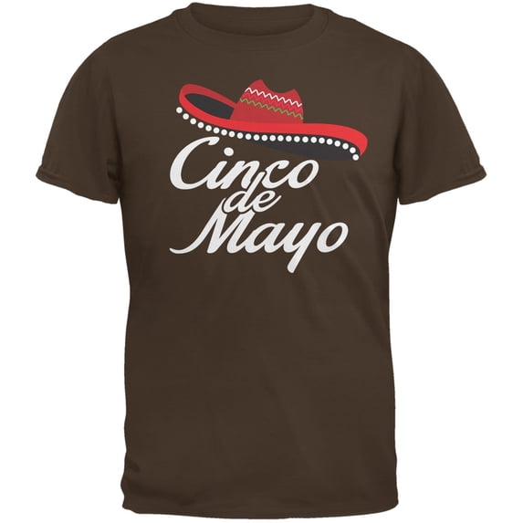 Cinco De Mayo - Celebration Sombrero Hat Brown Adult T-Shirt - Small