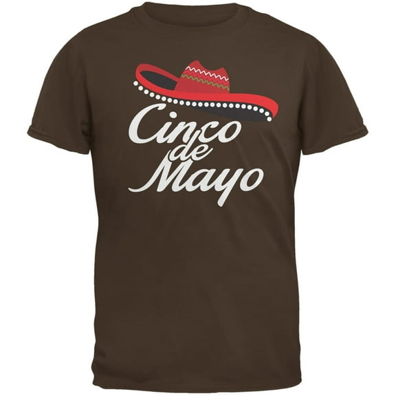 Cinco De Mayo - Celebration Sombrero Hat Brown Adult T-Shirt - X-Large