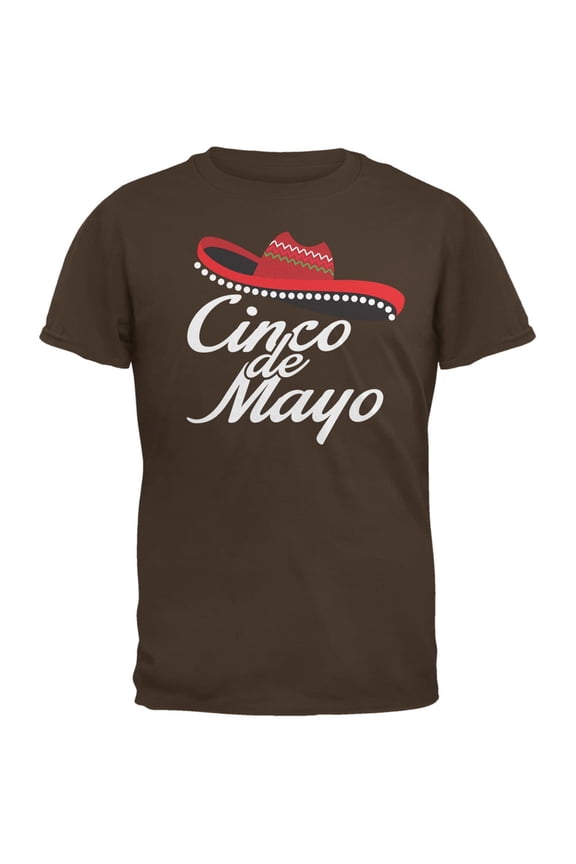 Cinco De Mayo - Celebration Sombrero Hat Brown Adult T-Shirt - X-Large