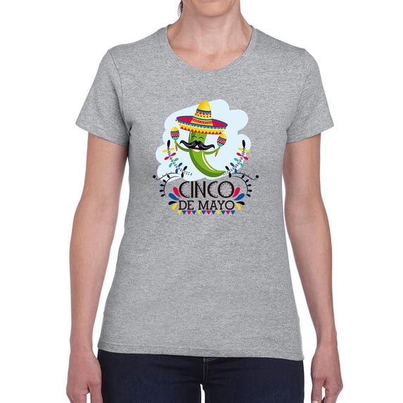 Cinco De Mayo Chili Mascot Shaped T-Shirt Women -Image by Shutterstock, Female Medium