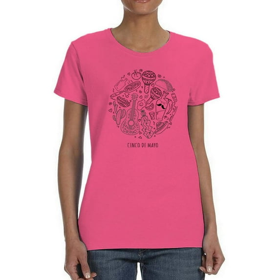 Cinco De Mayo Cluttered Food Shaped T-Shirt Women -Image by Shutterstock, Female XX-Large