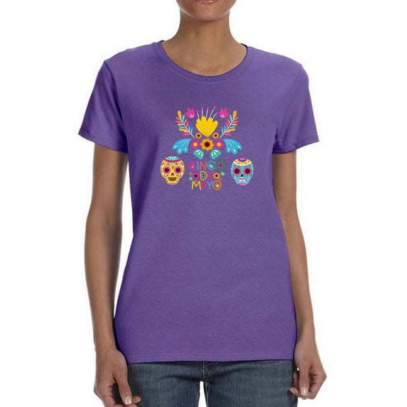 Cinco De Mayo Color Calaveras Shaped T-Shirt Women -Image by Shutterstock, Female Small