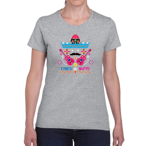 Cinco De Mayo Colorful Guitar Shaped T-Shirt Women -Image by Shutterstock, Female Large