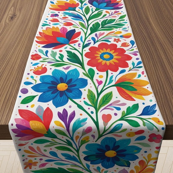 Cinco De Mayo Decorations - Mexican Floral Table Runner for Fiesta Party Decorations | Mexican Theme Birthday Decorations Taco Accessories Home Dining Room Kitchen Table Decor