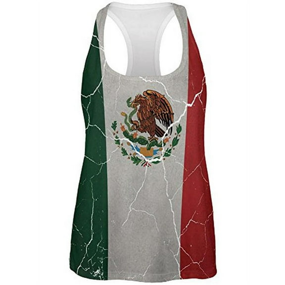 Cinco De Mayo Distressed Mexican Flag All Over Womens Work Out Tank Top Multi LG