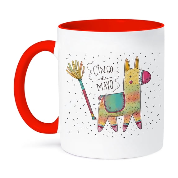 3dRose, Cinco de Mayo Drawing of a Cute Pinata with a Stick, 11oz Two-Tone Red Mug