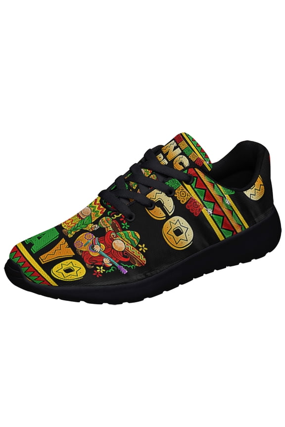 Cinco De Mayo Gnomes Mexico Shoes Sneakers for Women Men Black Size 8