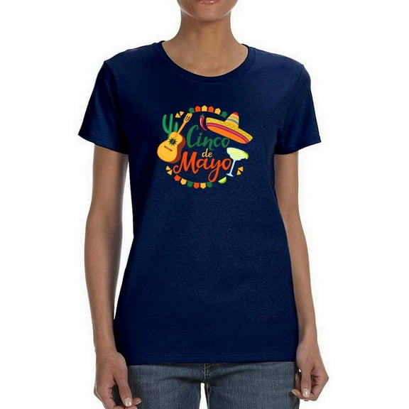 Cinco De Mayo Guitar Sombrero Shaped T-Shirt Women -Image by Shutterstock, Female Large