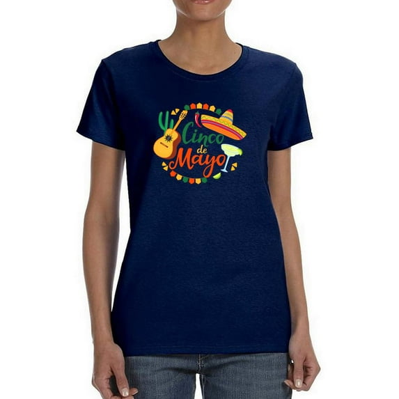 Cinco De Mayo Guitar Sombrero Shaped T-Shirt Women -Image by Shutterstock, Female XX-Large