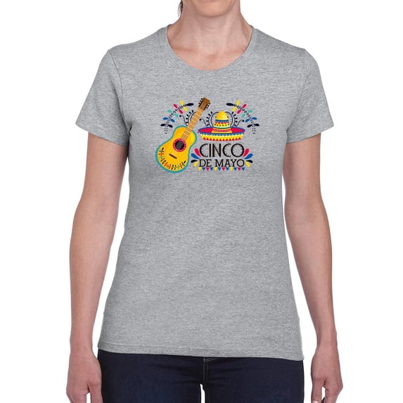 Cinco De Mayo Hat W Guitar Shaped T-Shirt Women -Image by Shutterstock, Female Large