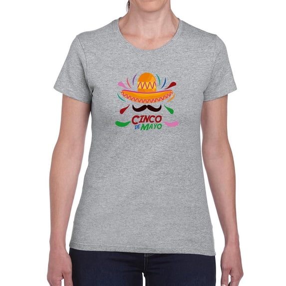 Cinco De Mayo Lineless Hat Shaped T-Shirt Women -Image by Shutterstock, Female x-Large