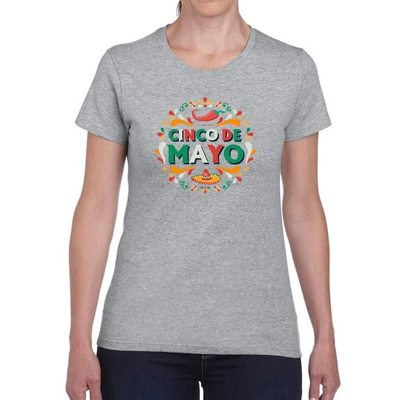 Cinco De Mayo Lineless Text Shaped T-Shirt Women -Image by Shutterstock, Female Medium
