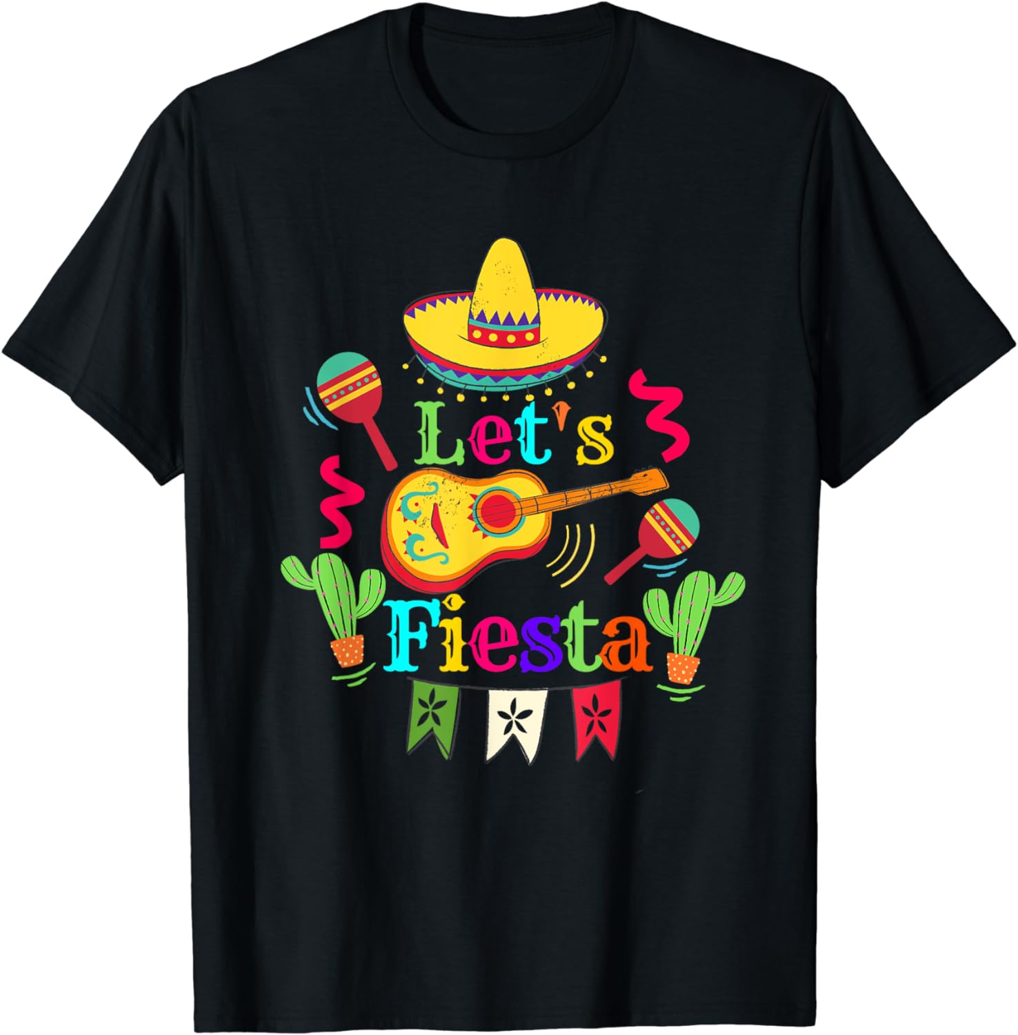 Cinco De Mayo Mexican Guitar Cactus Shirt Let's Fiesta Party T-Shirt ...