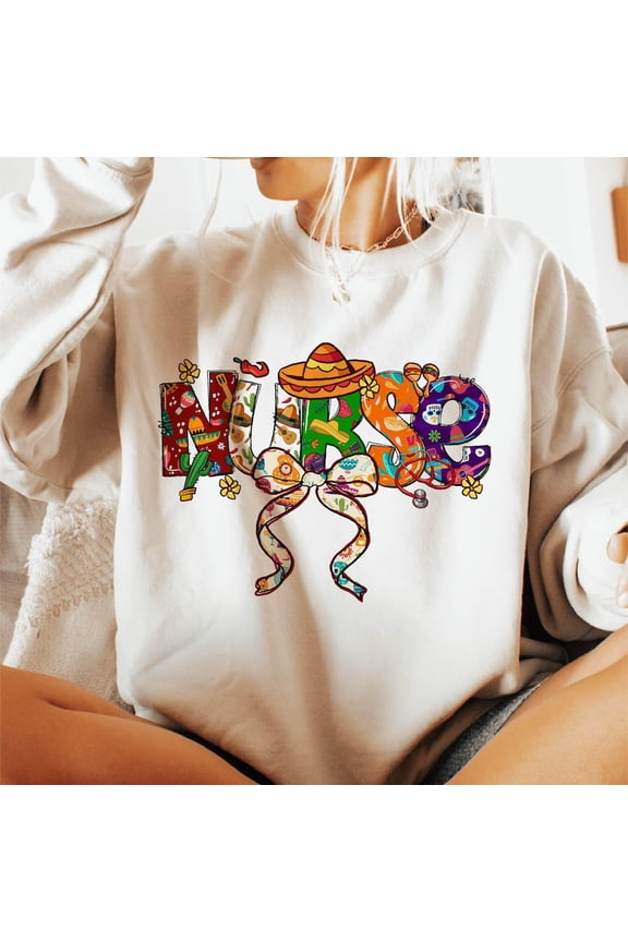 Cinco De Mayo Nurse Sweatshirt, Mexican Celebration Nurse Life Shirt, Fiesta Party Sublimation Design, Cinco de Mayo Coquette Bow Shirt