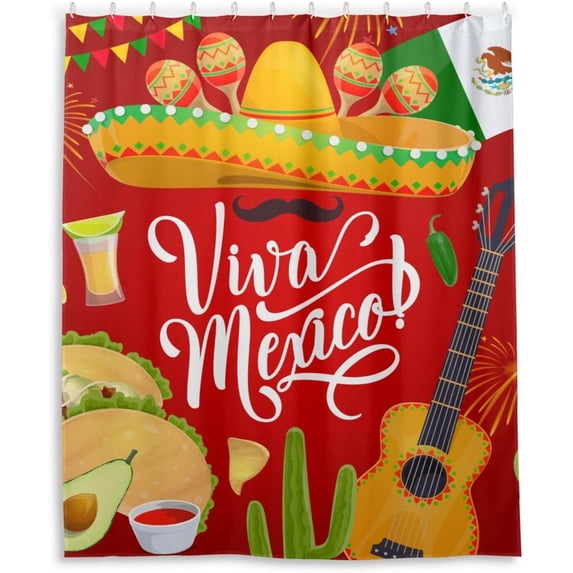 Cinco De Mayo Pattern Shower Curtain for Bathroom Waterproof Fabric Shower Curtains Bathtub Curtain with 12 Hooks, 60"x 72" for Bath Hotel Room