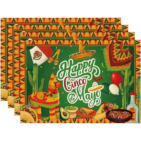 Cinco De Mayo Placemats Set of 4 Mexican Table Mats Cinco De Mayo Decorations Mexican 5 De Mayo Fiesta Party Decorations and Supplies for Home Kitchen Table-12×18''