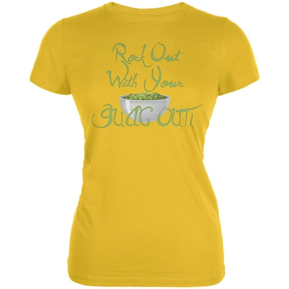 Cinco De Mayo Rock Out With Your Guac Out Juniors Soft T Shirt Bright Yellow LG