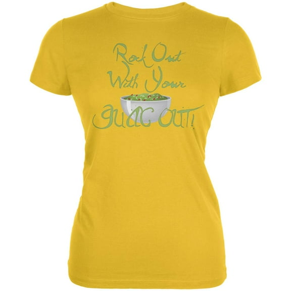 Cinco De Mayo Rock Out With Your Guac Out Juniors Soft T Shirt Bright Yellow MD
