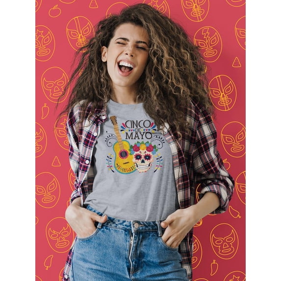 Cinco De Mayo Skull W Guitar Shaped T-Shirt Women -Image by Shutterstock, Female Small