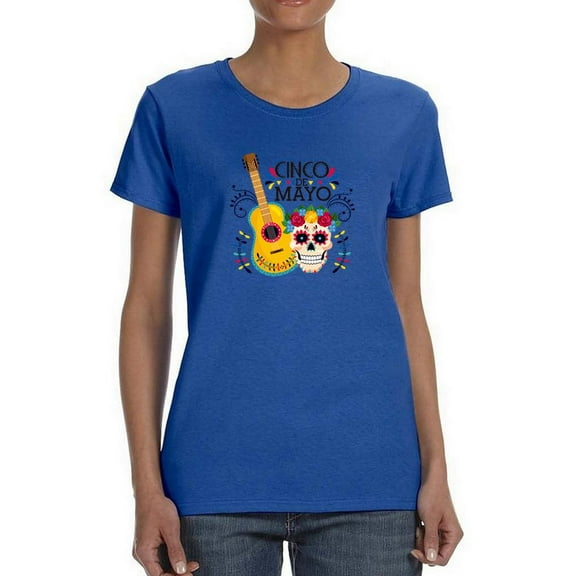 Cinco De Mayo Skull W Guitar Shaped T-Shirt Women -Image by Shutterstock, Female x-Large