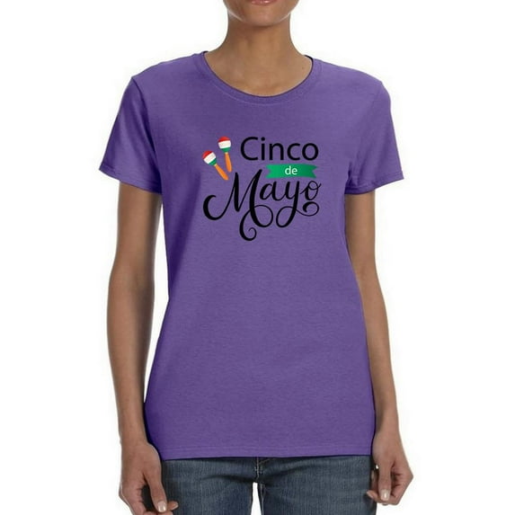 Cinco De Mayo Sober Lettering Shaped T-Shirt Women -Image by Shutterstock, Female Large