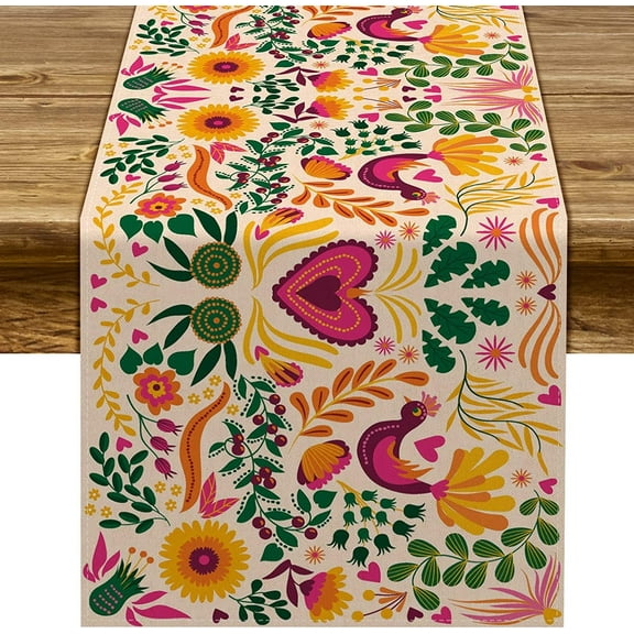 Cinco De Mayo Table Runner Mexican Fiesta Mexico Indoor Outdoor Party Floral Table Cover Decoration Home Kitchen Dining Room (13" x 120")