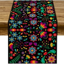 Cinco De Mayo Table Runner Mexican Floral Mexico Let''s Fiesta Indoor Outdoor Party Table Cover Decoration Home Kitchen Dining Room (13.8" x 90")