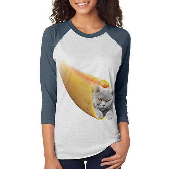 Cinco De Mayo Taco Cat Warp Speed Unisex Raglan T Shirt Indigo Heather-Heather White LG