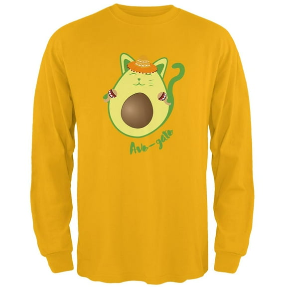 Cinco de Mayo Avogado Avocato Avocado Cat Spanish Mens Long Sleeve T Shirt Gold LG