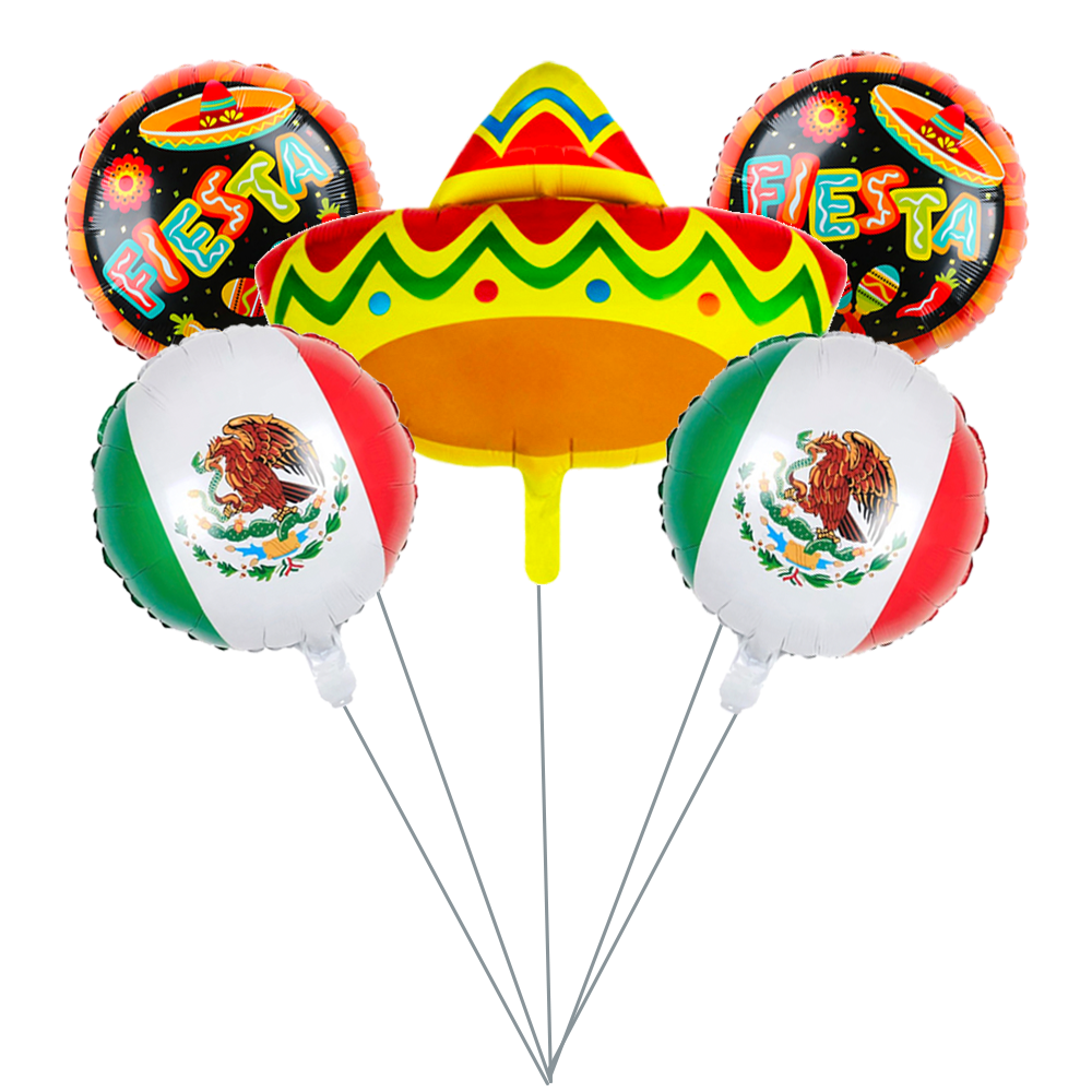 Cinco de Mayo Balloon Bouquet - Mexican Flag Balloons Fiesta Balloons Large Mexican Hat Balloon Mexican-Themed Party Decorations