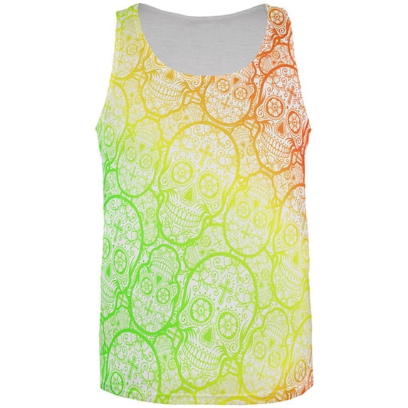 Cinco de Mayo Crazy Sugar Skull Pattern All Over Mens Tank Top Multi 3X-LG