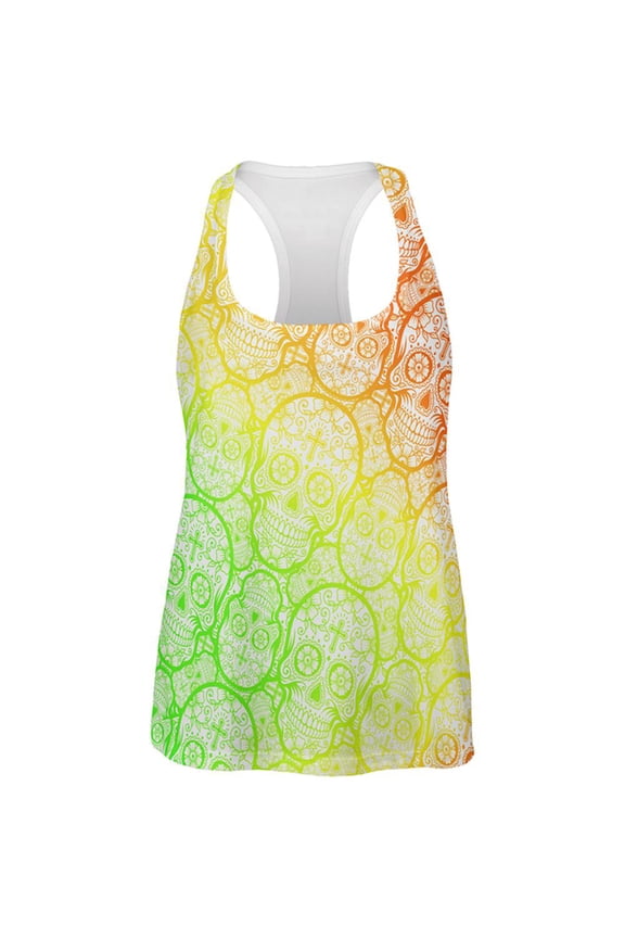 Cinco de Mayo Crazy Sugar Skull Pattern All Over Womens Work Out Tank Top Multi 2XL