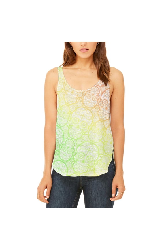 Cinco de Mayo Crazy Sugar Skull Pattern Juniors Flowy Side Slit Tank Top Multi 2XL