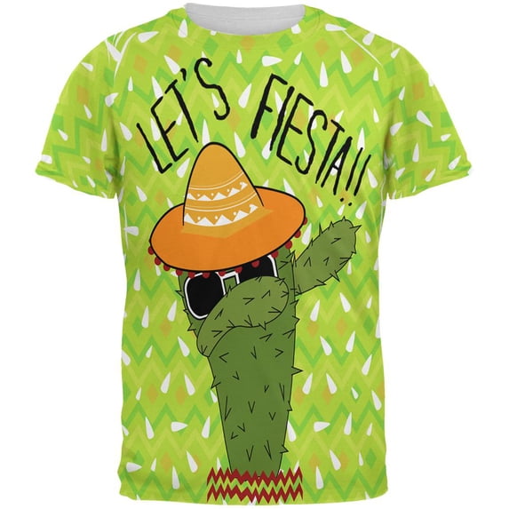 Cinco de Mayo Dabbing Cactus Let's Fiesta Party All Over Mens T Shirt Multi SM