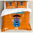 thumbnail image 1 of Cinco de Mayo Duvet Cover Set, Mexican with Guitar Mustache Hat and Triangles, Decorative 3 Piece Bedding Set with 2 Pillow Shams, King Size, Orange and Multicolor, by Ambesonne, 1 of 3