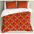thumbnail image 1 of Cinco de Mayo Duvet Cover Set, Pattern of Peppers Man Head with Mustache and Sombrero Hat, Decorative 3 Piece Bedding Set with 2 Pillow Shams, Calking Size, Vermilion Multicolor, by Ambesonne, 1 of 3