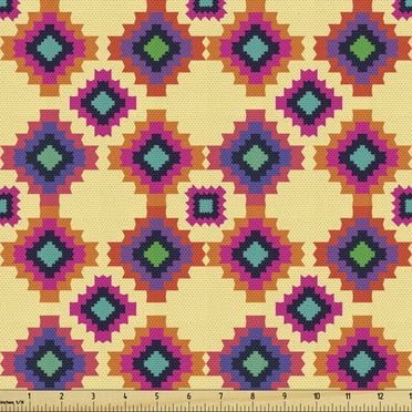 Ambesonne Cinco de Mayo Fabric by the Yard Upholstery, Tile Motifs, 1 Yard, Pastel Yellow Multicolor