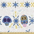 thumbnail image 1 of Ambesonne Cinco de Mayo Fabric by the Yard Upholstery, Skulls Bones Flora, 10 Yards, Azure Blue Multicolor, 1 of 4