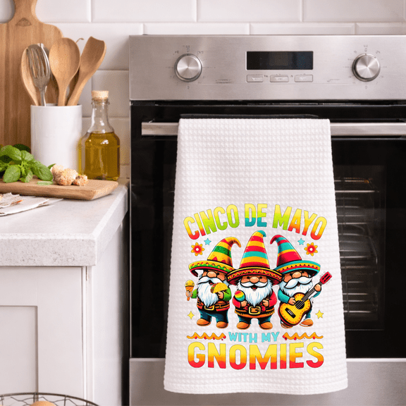 Cinco de Mayo Gnome Fiesta Kitchen Towel – Festive Holiday Decor, Soft Waffle Weave, 16x24 Dish Drying Cloth