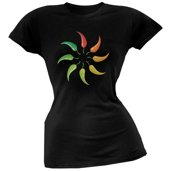 Cinco de Mayo - Jalapeno Pepper Wheel Black Juniors Soft T-Shirt - X-Large