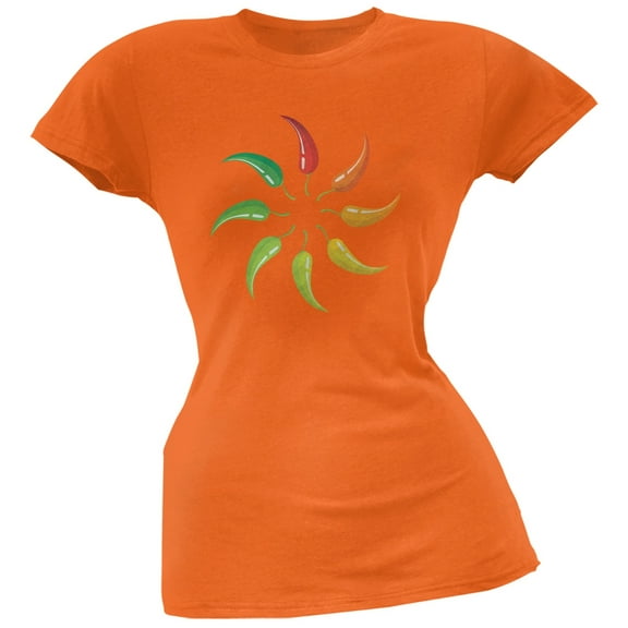 Cinco de Mayo - Jalapeno Pepper Wheel Orange Soft Juniors T-Shirt - Large
